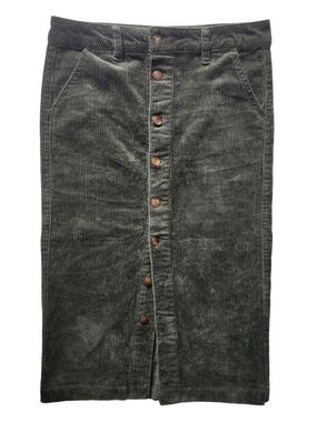 d.jeans Olive Green Corduroy Button Front Midi Skirt Women's Size 8